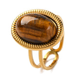Stainless Steel Oval Tiger Eye Womens Smooth Polished Faceted Adjustable Cuff Ring Gold R228 product image 1
