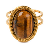 Stainless Steel Oval Tiger Eye Womens Smooth Polished Faceted Adjustable Cuff Ring Gold R228 product image 2