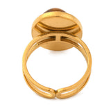 Stainless Steel Oval Tiger Eye Womens Smooth Polished Faceted Adjustable Cuff Ring Gold R228 product image 3