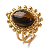 Stainless Steel Oval Tiger Eye Mens Womens Polished Adjustable Cuff Ring Gold R229 product image 1