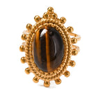 Stainless Steel Oval Tiger Eye Mens Womens Polished Adjustable Cuff Ring Gold R229 product image 2