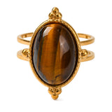 Stainless Steel Oval Tiger Eye Polished Faceted Bezels Adjustable Cuff Ring Gold R230 product image 2