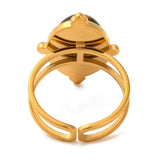 Stainless Steel Oval Tiger Eye Polished Faceted Bezels Adjustable Cuff Ring Gold R230 product image 3