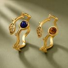Stainless Steel Tiger Eye Leaf Lapis Lazuli Womens Polished Round Adjustable Cuff Ring Gold R231 product image 1