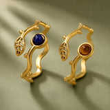 Stainless Steel Tiger Eye Leaf Lapis Lazuli Womens Polished Round Adjustable Cuff Ring Gold R231 product image 1