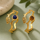 Stainless Steel Tiger Eye Leaf Lapis Lazuli Womens Polished Round Adjustable Cuff Ring Gold R231 product image 2