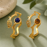 Stainless Steel Tiger Eye Leaf Lapis Lazuli Womens Polished Round Adjustable Cuff Ring Gold R231 product image 2