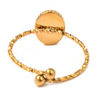 Stainless Steel Oval Agate Tiger Eye Womens Polished Textured Adjustable Cuff Ring Gold R232