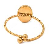 Stainless Steel Oval Agate Tiger Eye Womens Polished Textured Adjustable Cuff Ring Gold R232