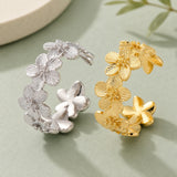 18K Gold-Plated Flower Womens Textured Shiny Floral Adjustable Open Cuff Ring Silver R233 product image 1