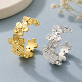 18K Gold-Plated Flower Womens Polished Floral Adjustable Open Cuff Ring Silver R234 product image 1