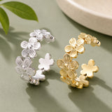18K Gold-Plated Flower Womens Polished Floral Adjustable Open Cuff Ring Silver R234 product image 2