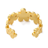 18K Gold-Plated Flower Womens Polished Floral Adjustable Open Cuff Ring Silver R234