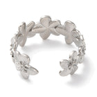 18K Gold-Plated Flower Womens Textured Shiny Floral Adjustable Open Cuff Ring Silver R233