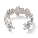 18K Gold-Plated Flower Womens Textured Shiny Floral Adjustable Open Cuff Ring Silver R233