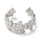 18K Gold-Plated Flower Womens Polished Floral Adjustable Open Cuff Ring Silver R234