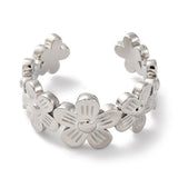18K Gold-Plated Flower Womens Polished Floral Adjustable Open Cuff Ring Silver R234