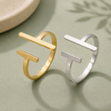 18K Gold-Plated Stainless Steel Womens Smooth Textured Adjustable Open Cuff Ring Silver R235 product image 1