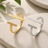 18K Gold-Plated Stainless Steel Womens Smooth Textured Adjustable Open Cuff Ring Silver R235 product image 2