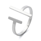 18K Gold-Plated Stainless Steel Womens Smooth Textured Adjustable Open Cuff Ring Silver R235