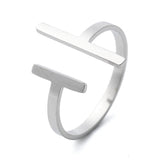 18K Gold-Plated Stainless Steel Womens Smooth Textured Adjustable Open Cuff Ring Silver R235