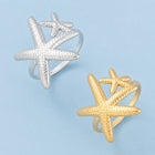 18K Gold-Plated Stainless Steel Starfish Textured Star Adjustable Open Cuff Ring Silver R236 product image 2