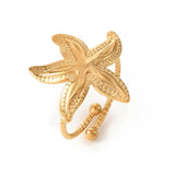 Stainless Steel Starfish Ocean Polished Textured Star Adjustable Open Ring Gold R238 product image 1