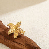 Stainless Steel Starfish Ocean Polished Textured Star Adjustable Open Ring Gold R238 product image 2