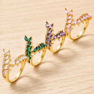 18K Gold-Plated Cubic Zirconia Micro Pave Leaf Polished Adjustable Open Cuff Ring R239 product image 1