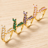 18K Gold-Plated Cubic Zirconia Micro Pave Leaf Polished Adjustable Open Cuff Ring R239 product image 1