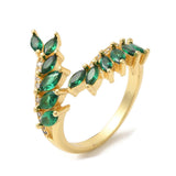 18K Gold-Plated Cubic Zirconia Micro Pave Leaf Polished Adjustable Open Cuff Ring R239