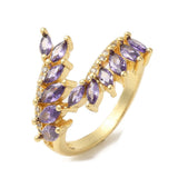18K Gold-Plated Cubic Zirconia Micro Pave Leaf Polished Adjustable Open Cuff Ring R239