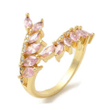 18K Gold-Plated Cubic Zirconia Micro Pave Leaf Polished Adjustable Open Cuff Ring R239