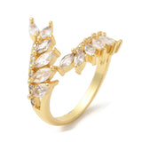 18K Gold-Plated Cubic Zirconia Micro Pave Leaf Polished Adjustable Open Cuff Ring R239