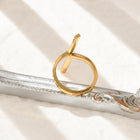 18K Gold-Plated Stainless Steel Womens Polished Cross Intersecting Bars Adjustable Cuff Ring R240 product image 2