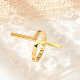18K Gold-Plated Stainless Steel Womens Polished Cross Intersecting Bars Adjustable Cuff Ring R240 product image 3