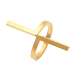 18K Gold-Plated Stainless Steel Womens Polished Cross Intersecting Bars Adjustable Cuff Ring R240 product image 4
