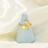18K Gold-Plated Stainless Steel Star Moon Womens Polished Adjustable Cuff Ring R241 product image 1
