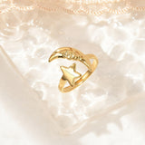 18K Gold-Plated Stainless Steel Star Moon Womens Polished Adjustable Cuff Ring R241 product image 2