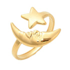18K Gold-Plated Stainless Steel Star Moon Womens Polished Adjustable Cuff Ring R241 product image 4