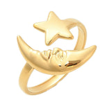 18K Gold-Plated Stainless Steel Star Moon Womens Polished Adjustable Cuff Ring R241 product image 4