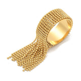 18K Gold-Plated Stainless Steel Round Womens Textured Adjustable Cuff Ring Silver R242