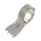18K Gold-Plated Stainless Steel Round Womens Textured Adjustable Cuff Ring Silver R242