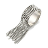 18K Gold-Plated Stainless Steel Round Womens Textured Adjustable Cuff Ring Silver R242