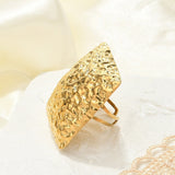 18K Gold-Plated Stainless Steel Textured Square Top Surface Adjustable Open Cuff Ring R243 product image 1