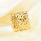 18K Gold-Plated Stainless Steel Textured Square Top Surface Adjustable Open Cuff Ring R243 product image 2