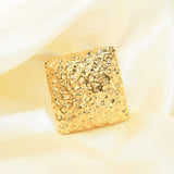 18K Gold-Plated Stainless Steel Textured Square Top Surface Adjustable Open Cuff Ring R243 product image 2