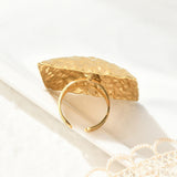 18K Gold-Plated Stainless Steel Textured Square Top Surface Adjustable Open Cuff Ring R243 product image 3