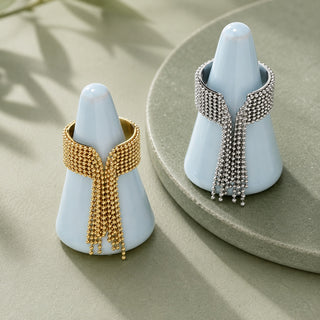 18K Gold-Plated Stainless Steel Round Womens Textured Adjustable Cuff Ring Silver R242 product image 1