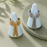 18K Gold-Plated Stainless Steel Round Womens Textured Adjustable Cuff Ring Silver R242 product image 1